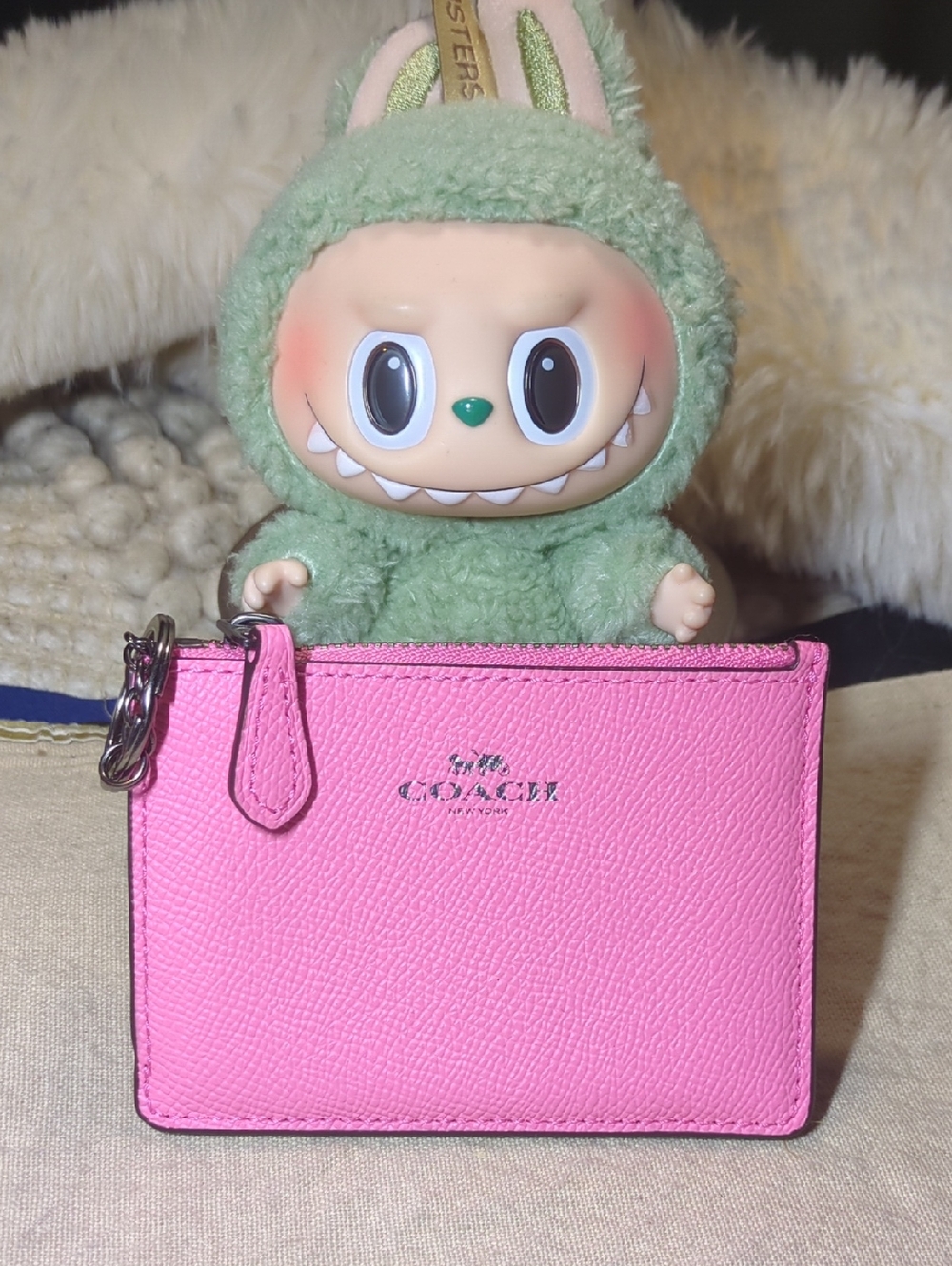 Coach Pink Leather Zip Card Case Wallet